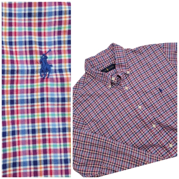 Ralph Lauren Lightweight Plaid Button Down Collar Shirt w/ Pony Logo Mens Sz LG - Picture 1 of 8